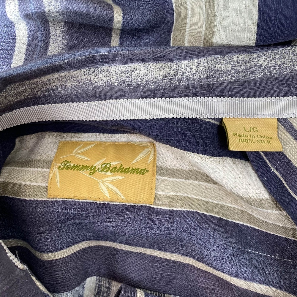 Tommy Bahama Shirt Large Silk Button Down Gray Tan Striped - Picture 5 of 7